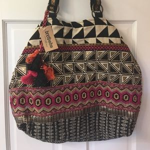 BoHo Bretboho Black and Red Beaded Tote NWT
